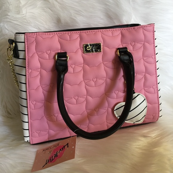 Betsey satchel pink Cat quilted stripe bag tote - Picture 4 of 8